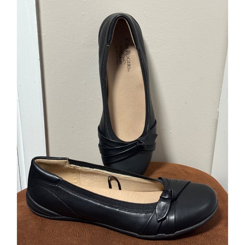 KIM ROGERS GEEVES SLIP ON FLATS WOMENS SIZE 8M BLACK ULTRA COMFORT LOAFERS